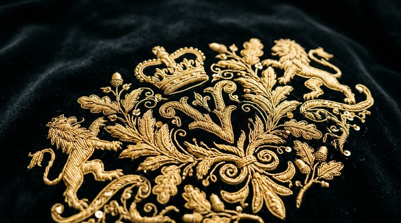 Golden crest embroidery